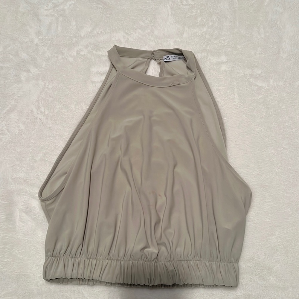 Zara halter light green blouse with ruching on waist line